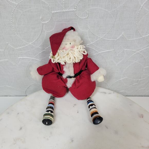 VINTAGE Rustic Santa with Button Legs 9" Christmas Holiday Plush Stuffed Decor - Picture 1 of 13